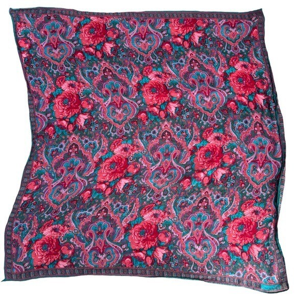 Vintage Oscar de la Renta Cotton Paisley & Floral Scarf