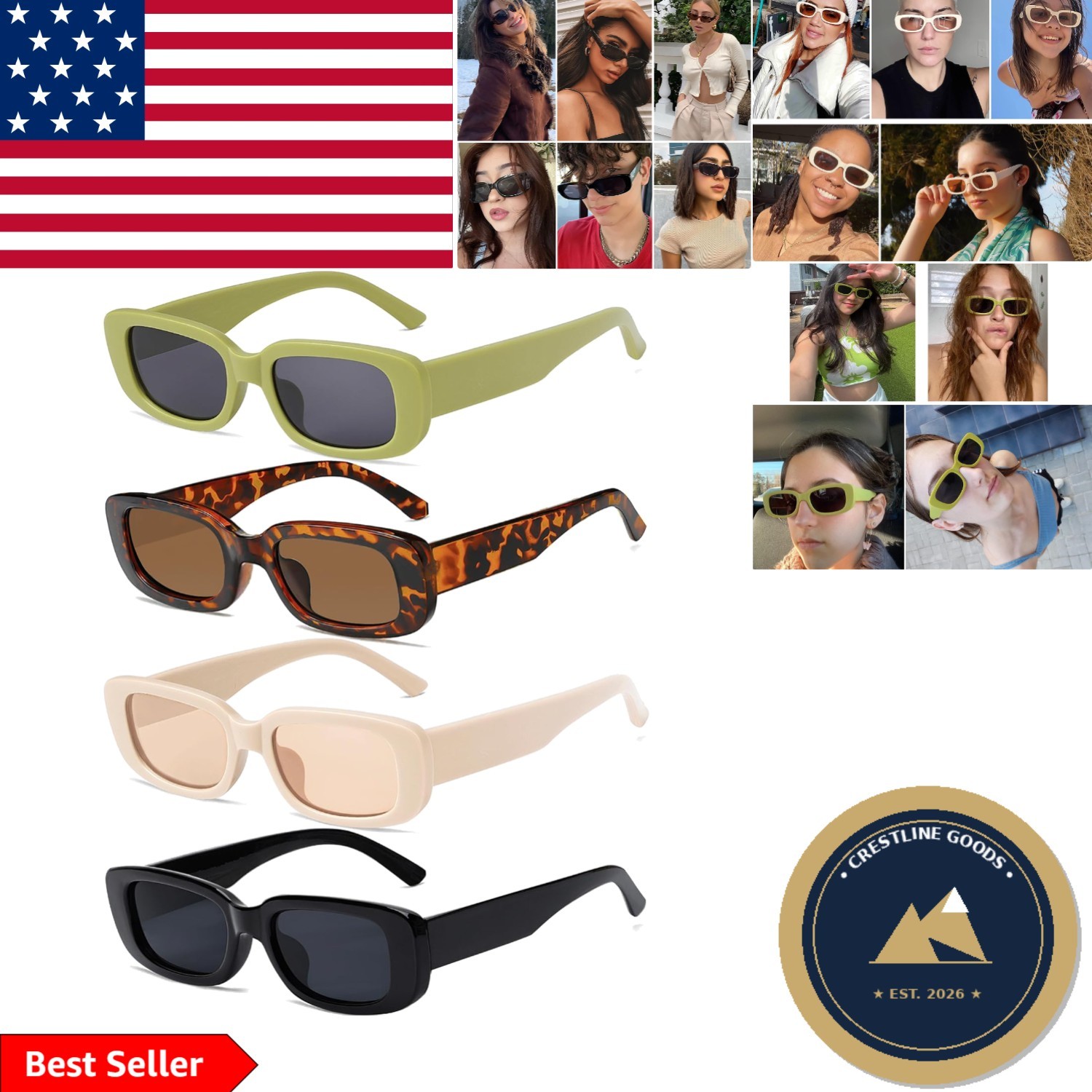 Aesthetic Small Square Sunglasses – 4 Pack with Gradient Lenses & UV Protection