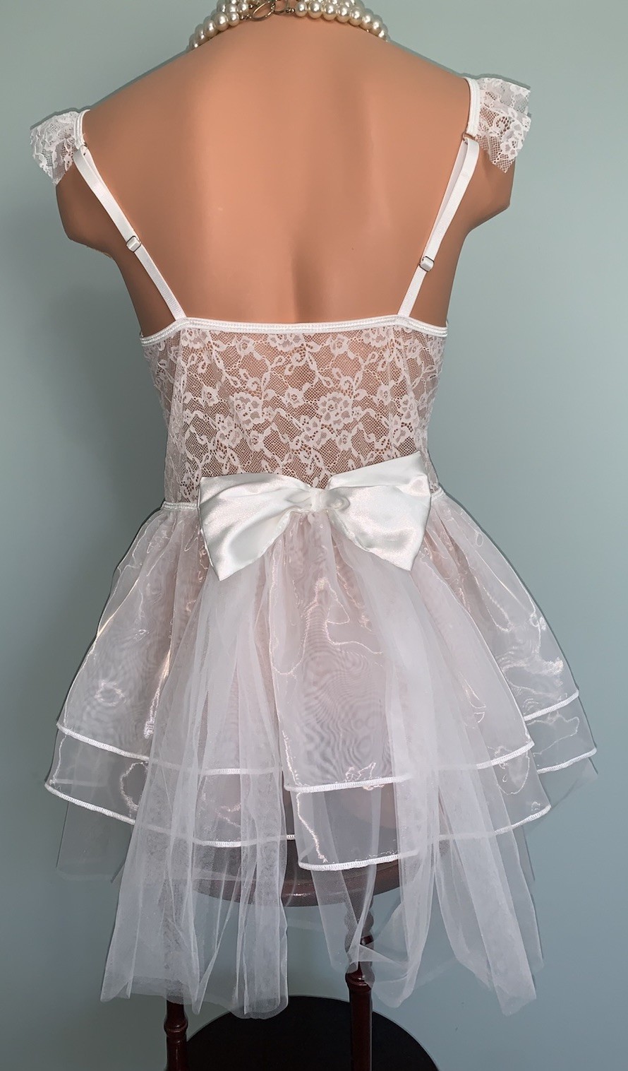 NEW SHEER 3 layer Chiffon Bridal Nightie Babydoll XL Satin Bow Ribbons TuTu
