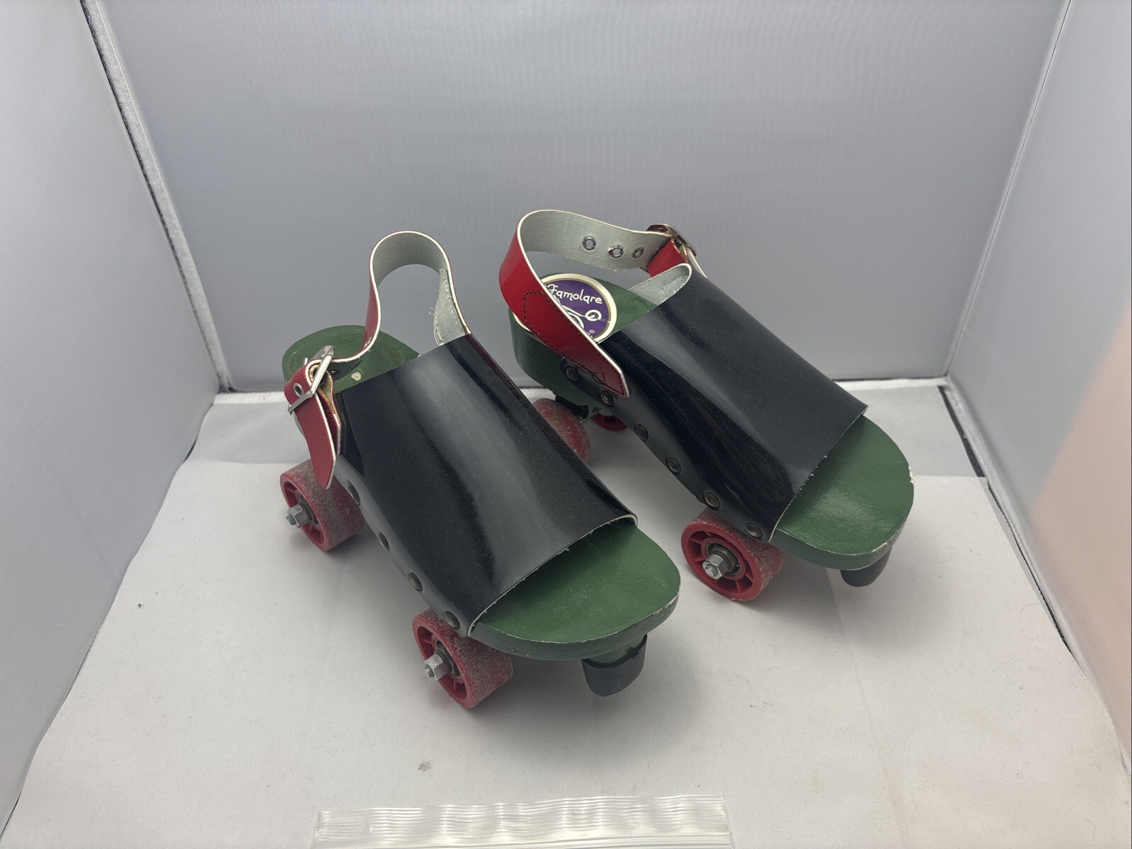 Rare 1970s Famolare Wood Sandals Clog Disco Roller Skates! Wonderful Condition