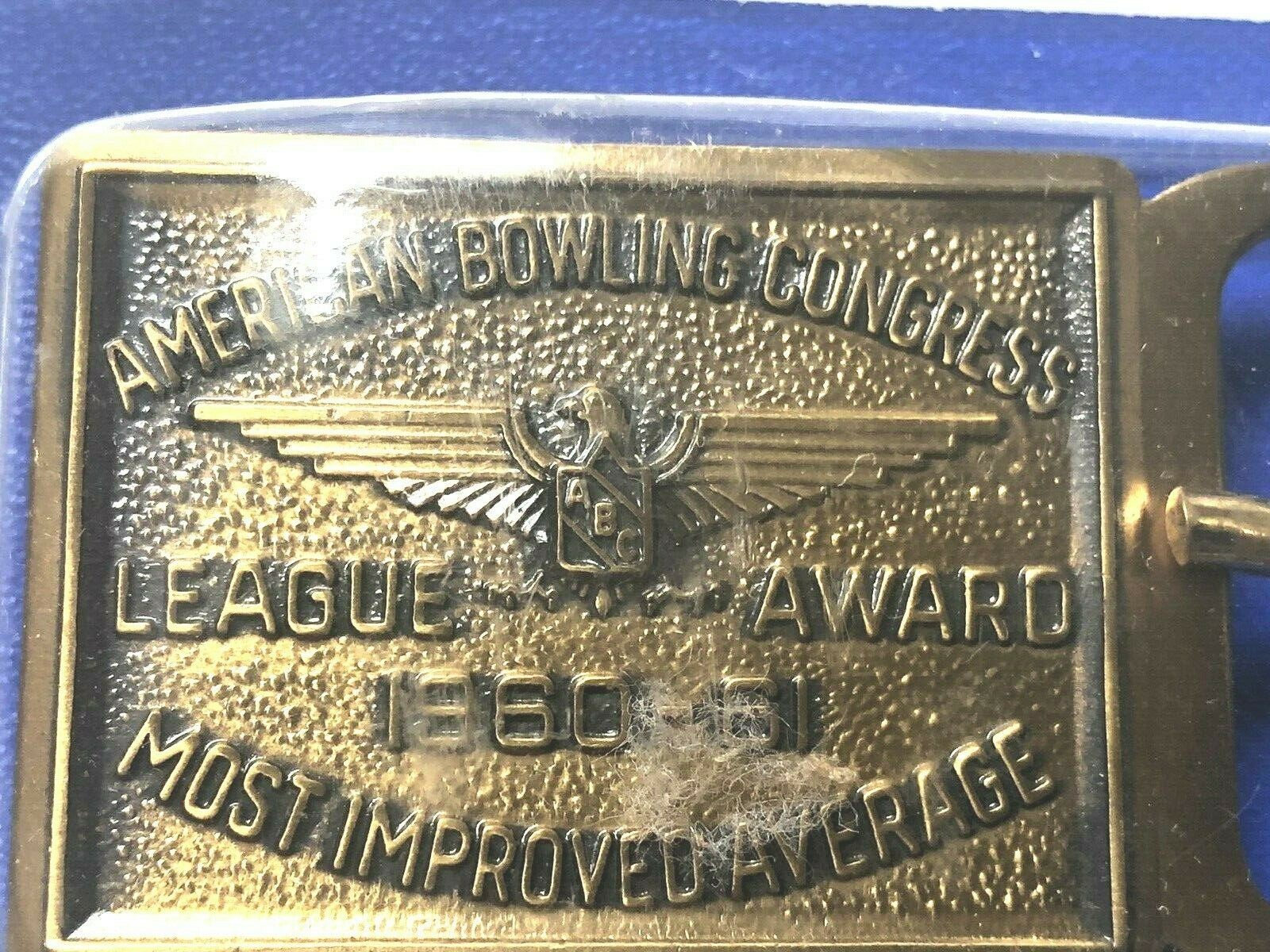 Vintage METAL Belt Buckle Most Improved Average Award BOWLING CONGRESS 1960-1961