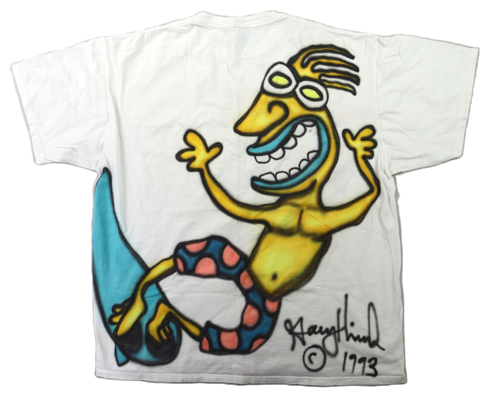 Vintage 90s 1993 2XL XXL White Gary Hirsch Airbrush Graffiti Dbl Sided T Shirt