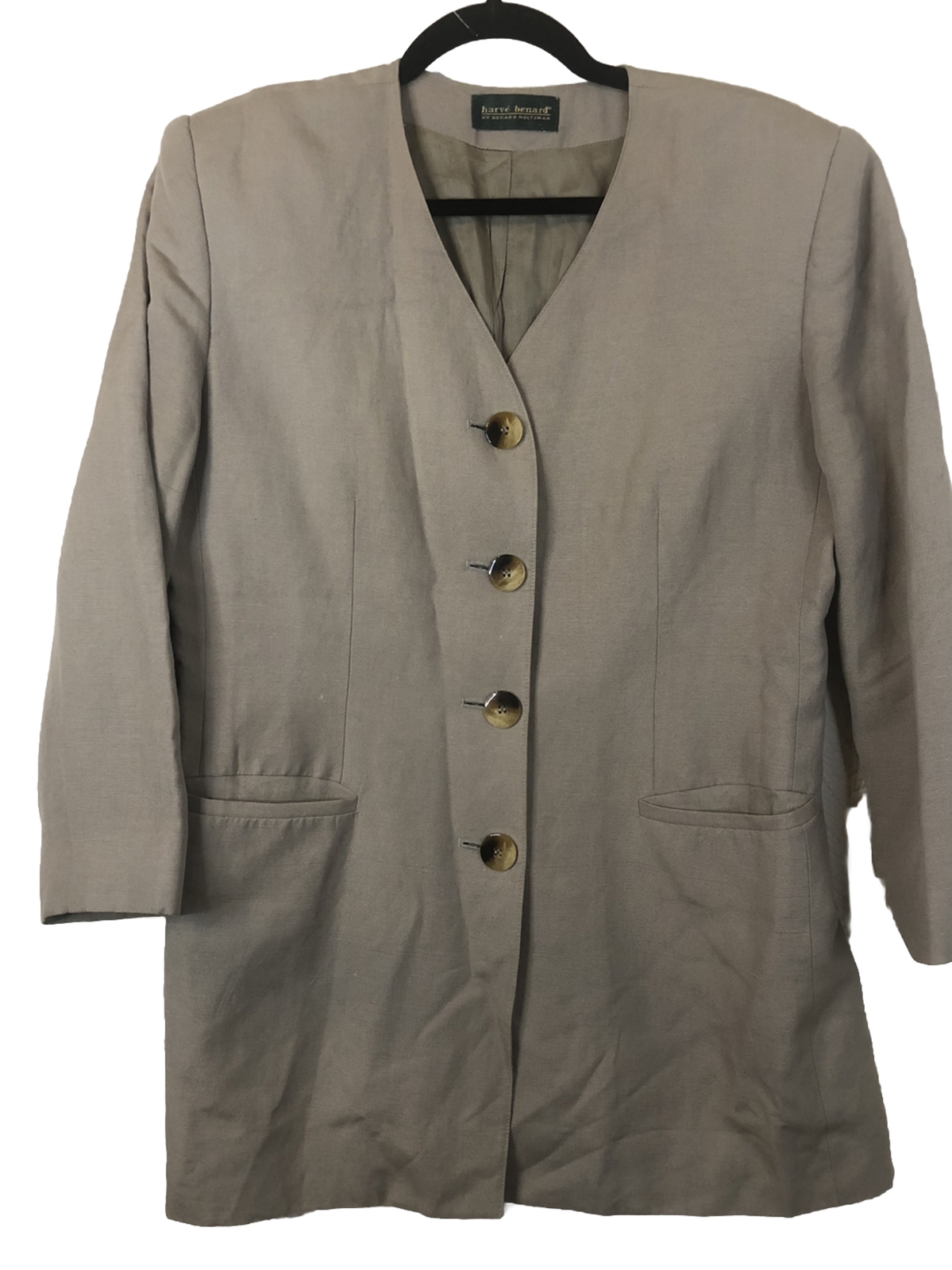 Harve Bernard Linen Women’s Jacket Minimalist Beige Button Front