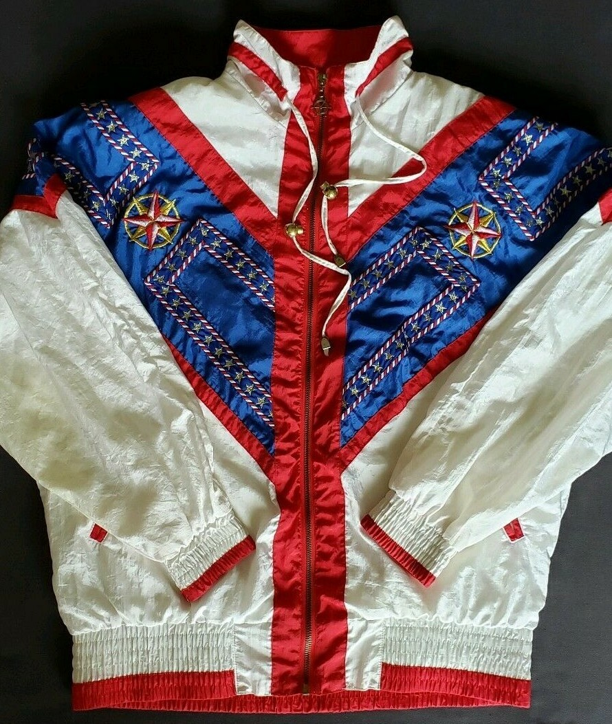Vintage Lavon Nautical Theme Embroidered Stars Stripes Jacket Women’s Medium