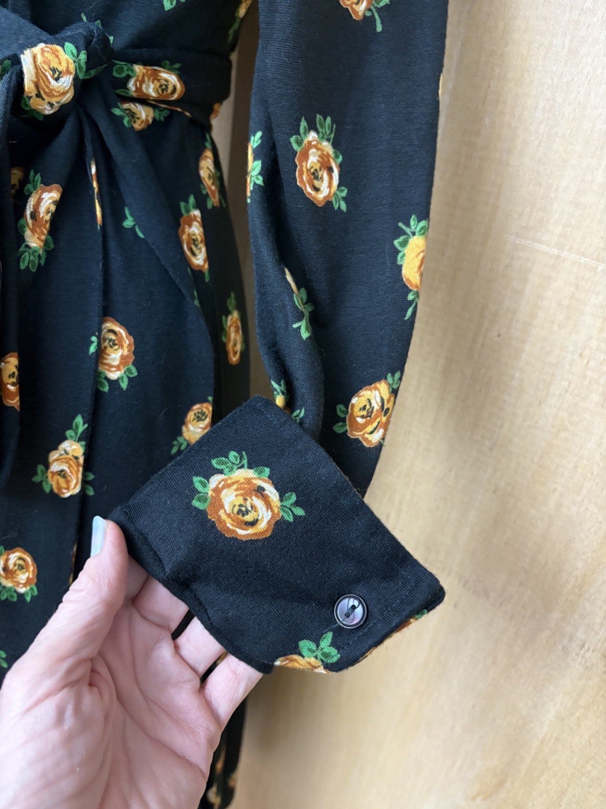 Vintage 1970s Diane Von Furstenberg DVF Black Floral Jersey Wrap Dress S
