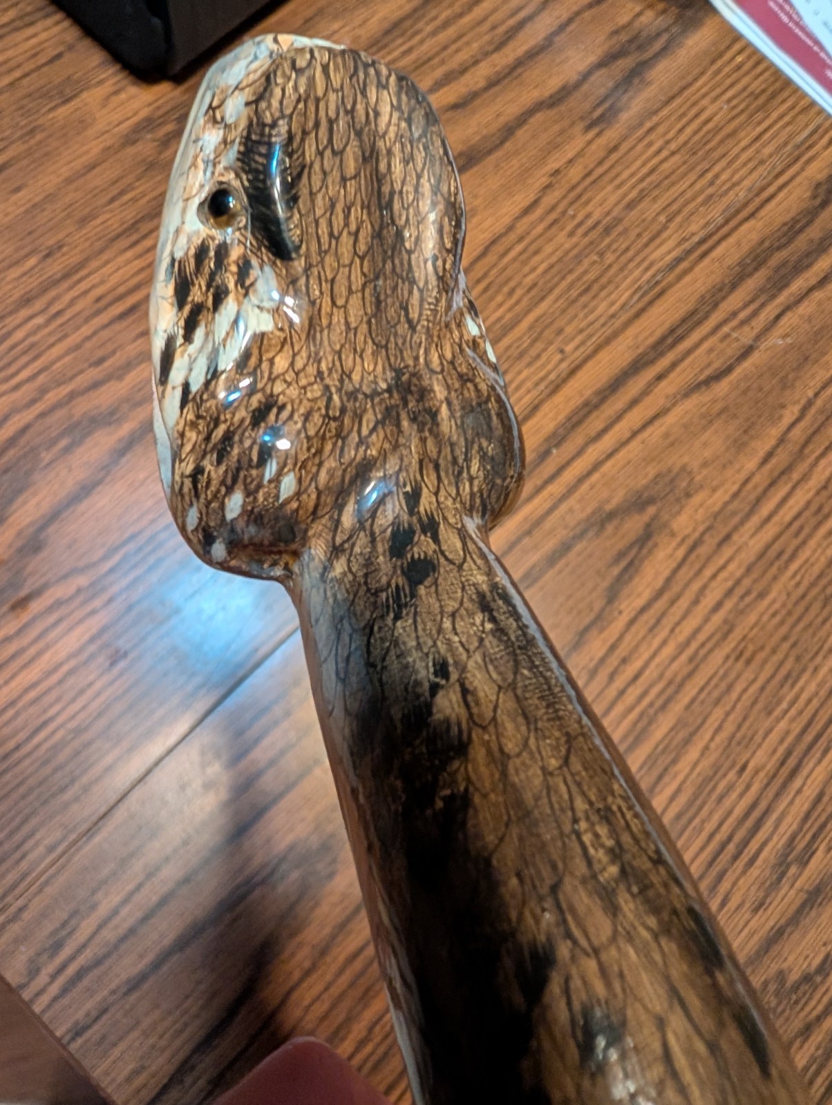 Hand-Carved Wooden Walking Cane with Cobra / Rattle (?) Snake Design Approx 36″