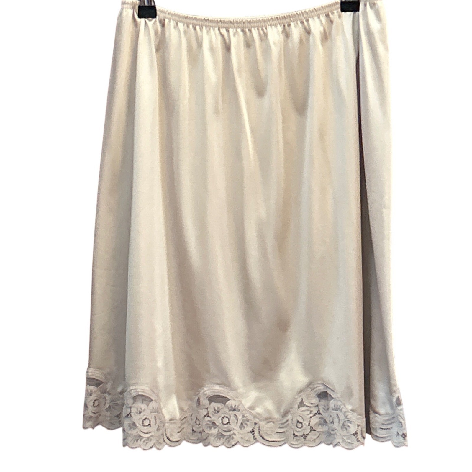 Vintage Vanity Fair Half Slip Skirt Coquette Lace Trim Neutral Champagne Medium
