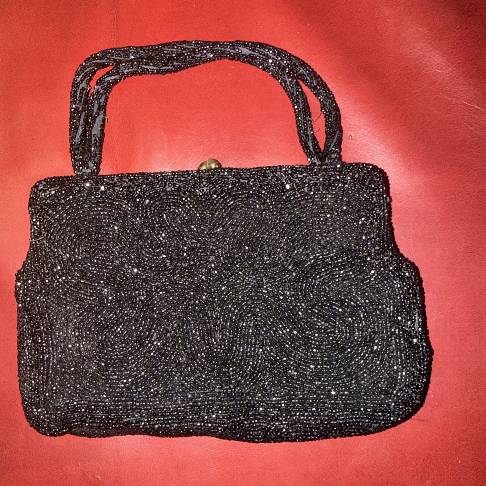 Josef Hand Beaded Black Clutch Formal Evening Bag Vintage Made in Belgium