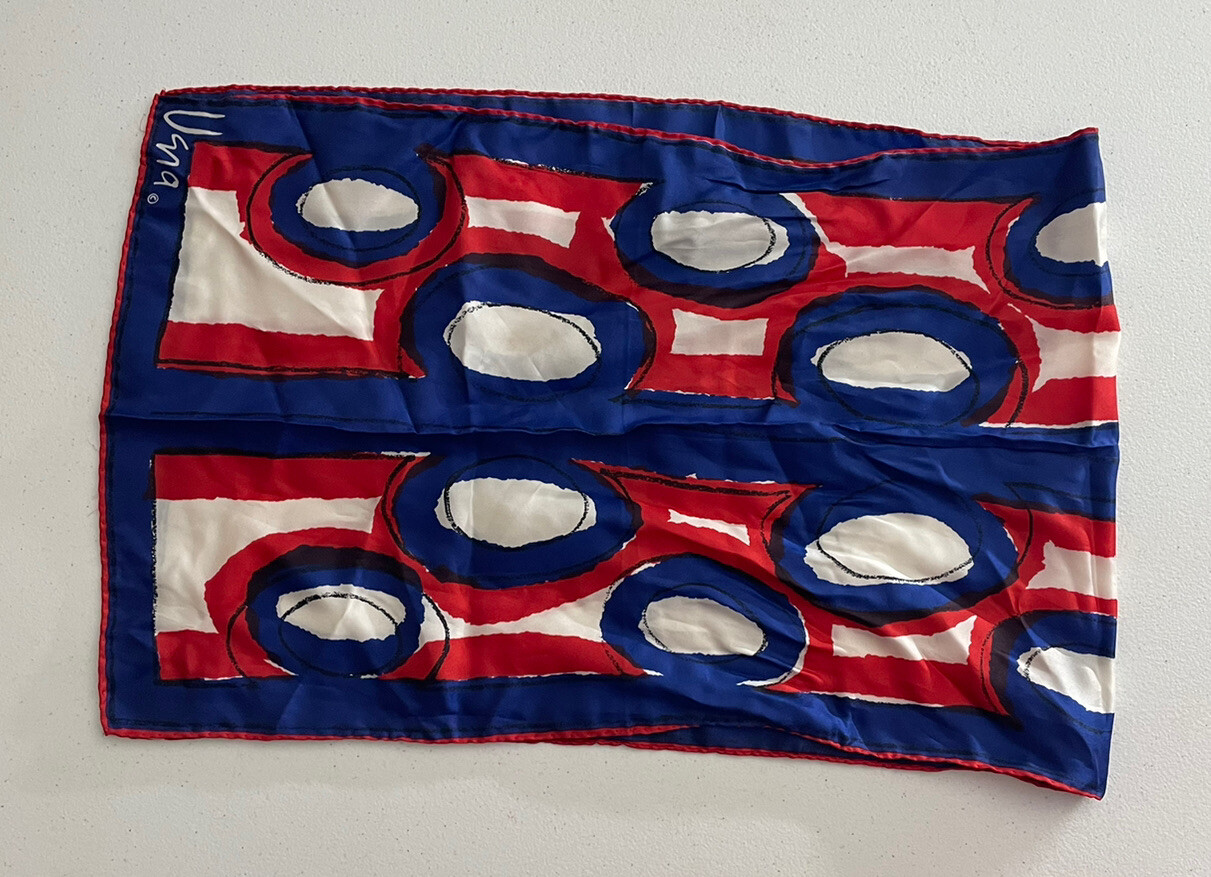 Vintage Vera Neumann Scarf Red Blue Abstract Circles Fashion Mid Century Modern