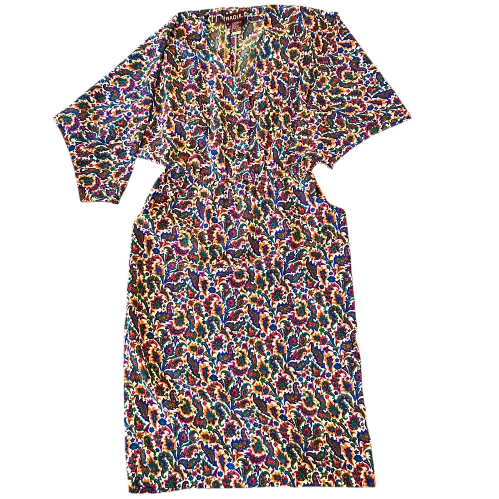 Vintage Raoul All Over Paisley & Floral Print Groovy Eclectic Boho Retro Dress