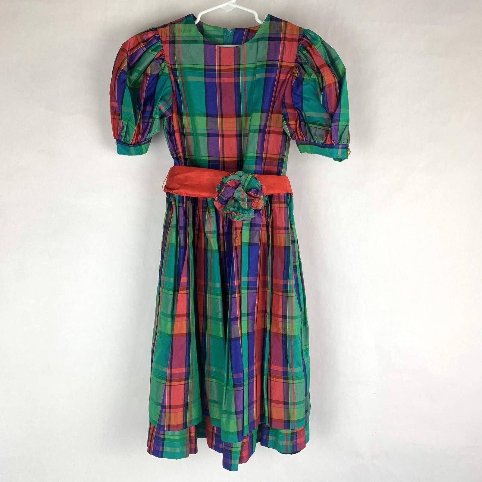 Vtg Storybook Heirlooms Girls Size 7 Dress Plaid Holiday Christmas Photo 80s 90s