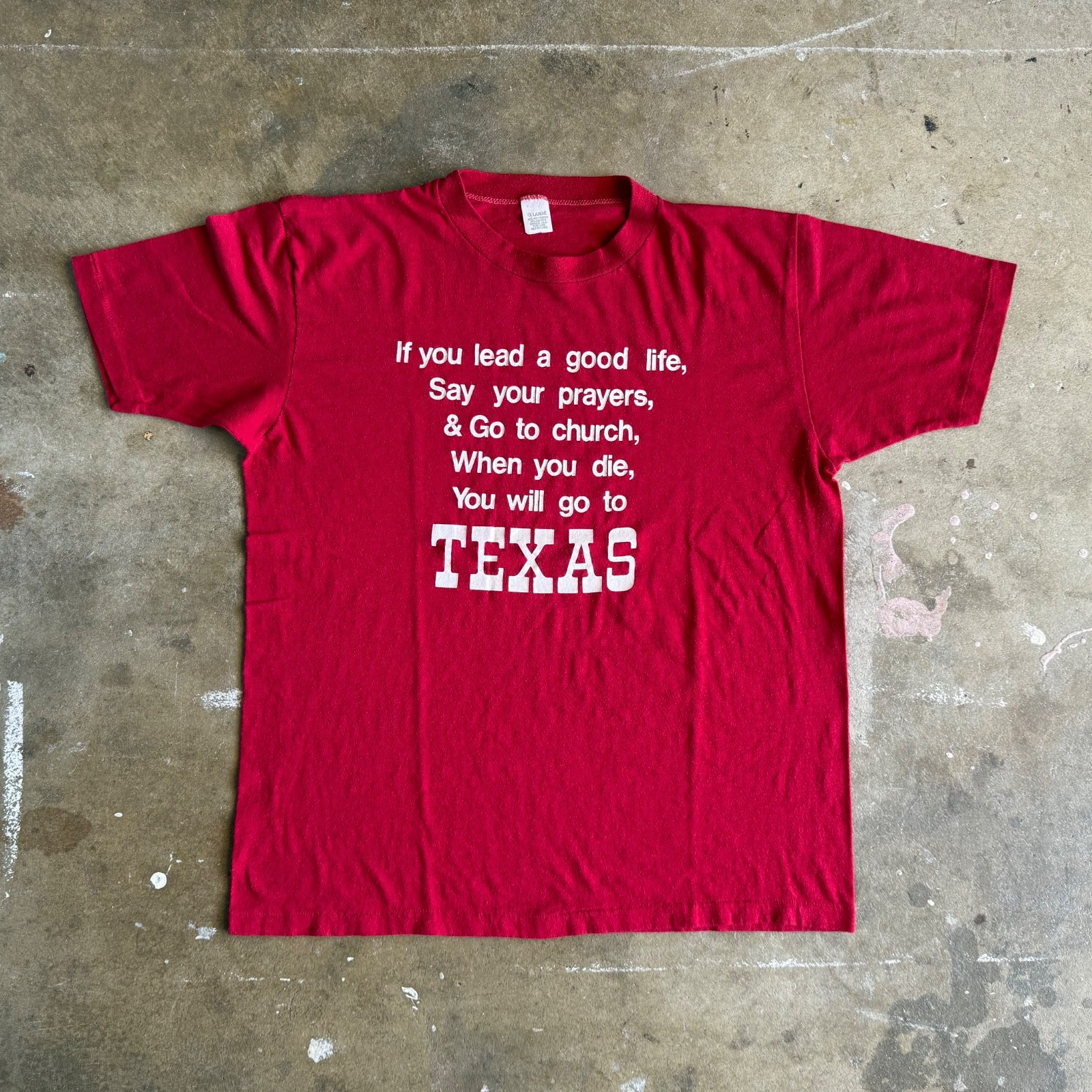 70s – 80s VINTAGE TEXAS SOUVENIR T-SHIRT / TEXAS IS HEAVEN TEE SZ L PAPER THIN