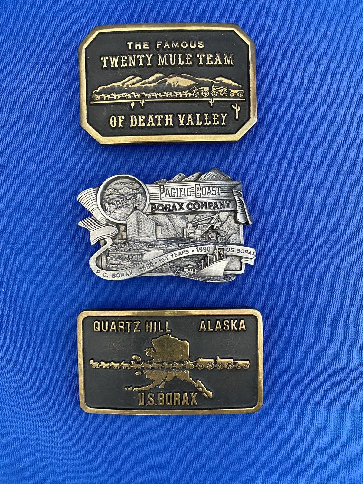 Pacific Coast Borax Co Twenty Mule Team Quartz Hill Alaska US Borax Belt Buckles