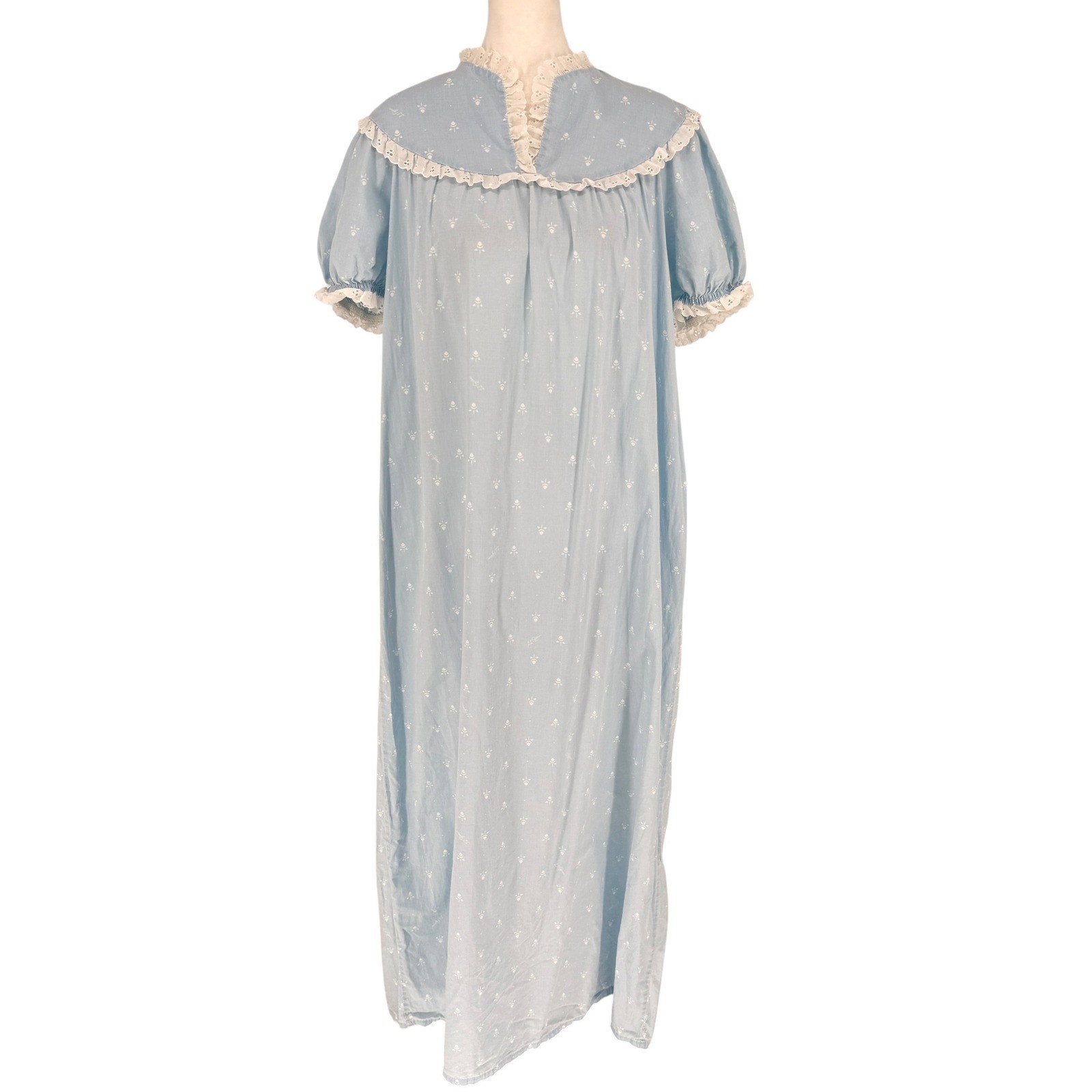 LL Bean Lanz of Salzburg VTG 70s/80s Nightgown XL Blue Floral Eyelet Lace USA