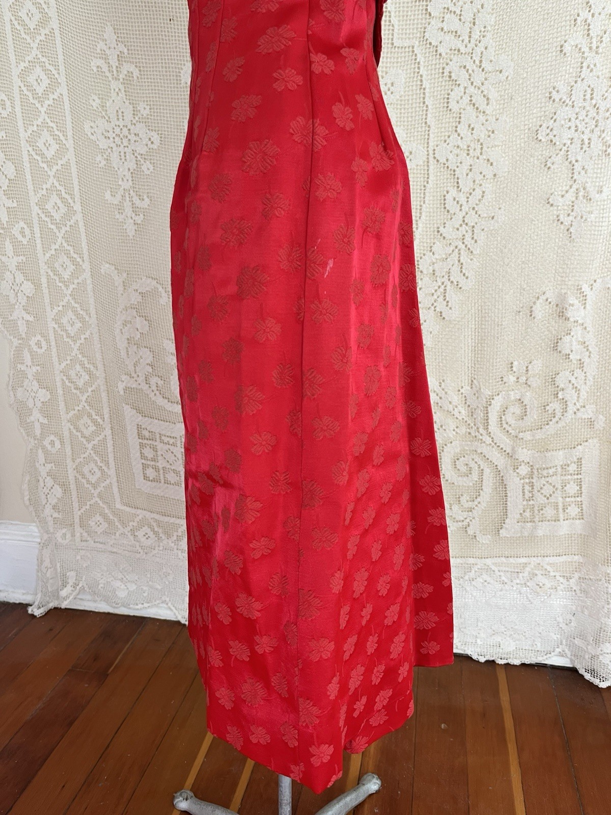 Vintage 1950s 1960s McKettrick Red Brocade Cocktail Hourglass Dress 50s 60s