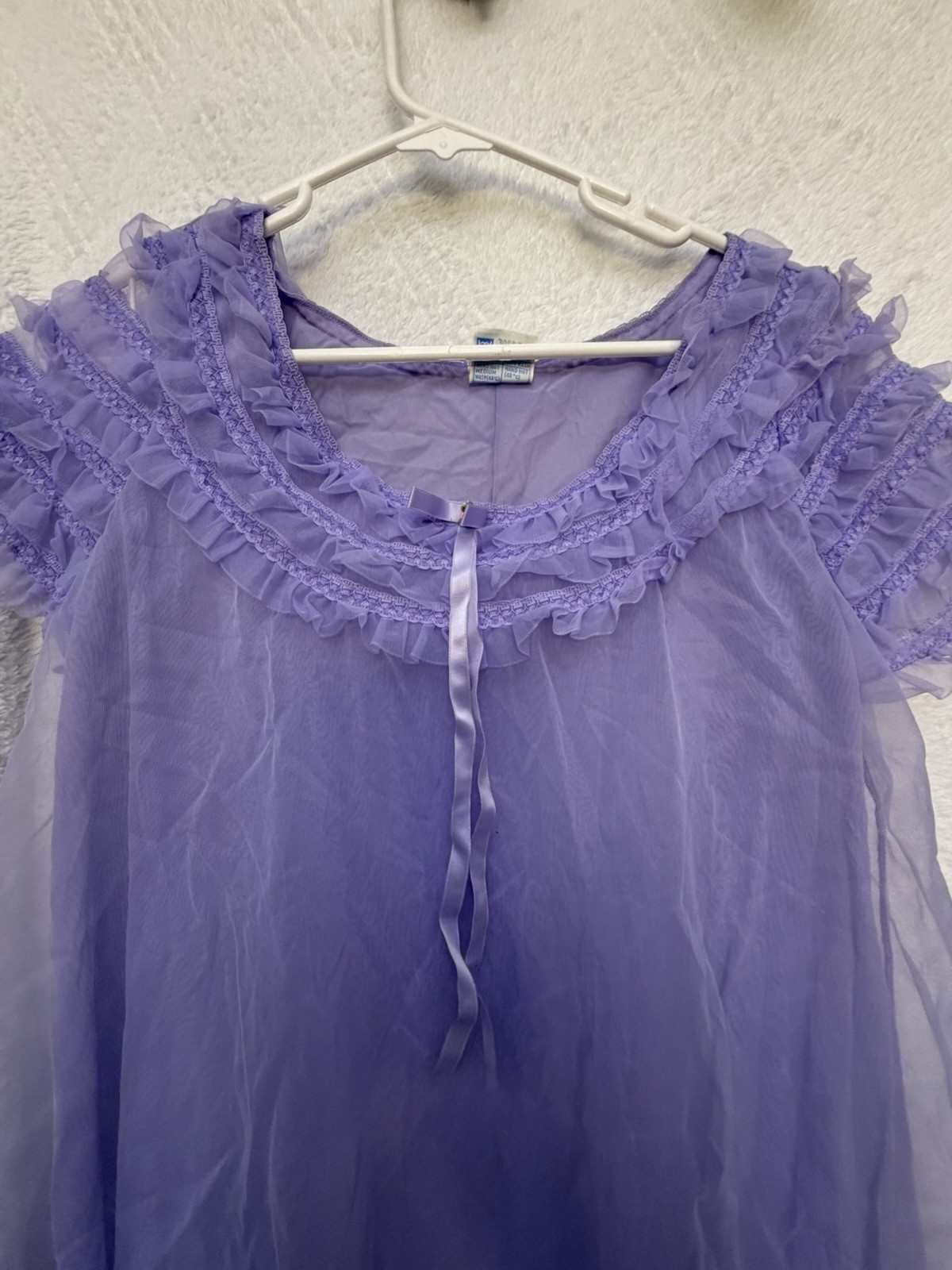 Vintage St. Michael Sheer Nylon Nightgown Ruffle Trim Made in Great Britain
