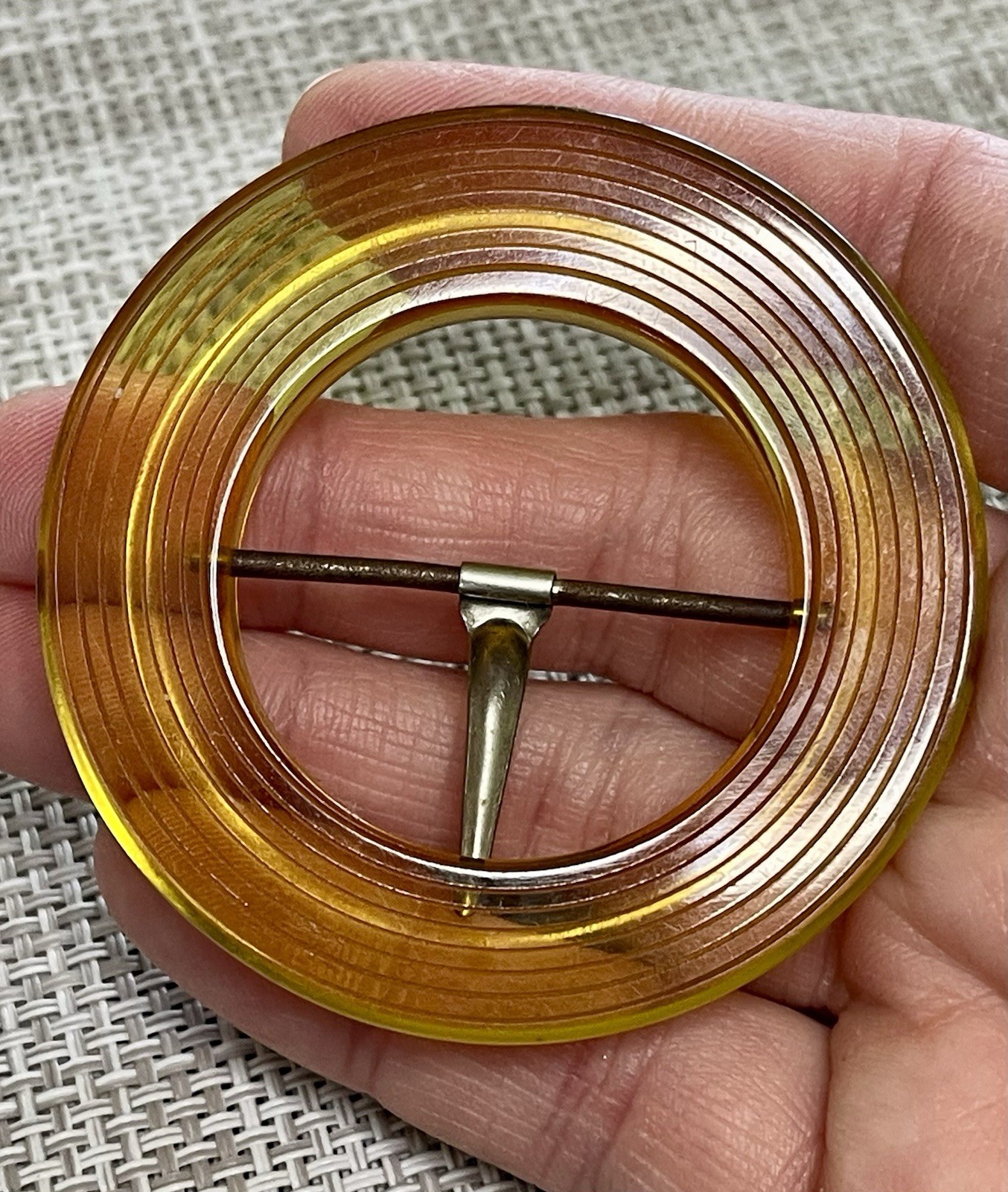 Vintage Apple Juice Bakelite Prystal Reverse Carved Buckle Art Deco Amber Clear