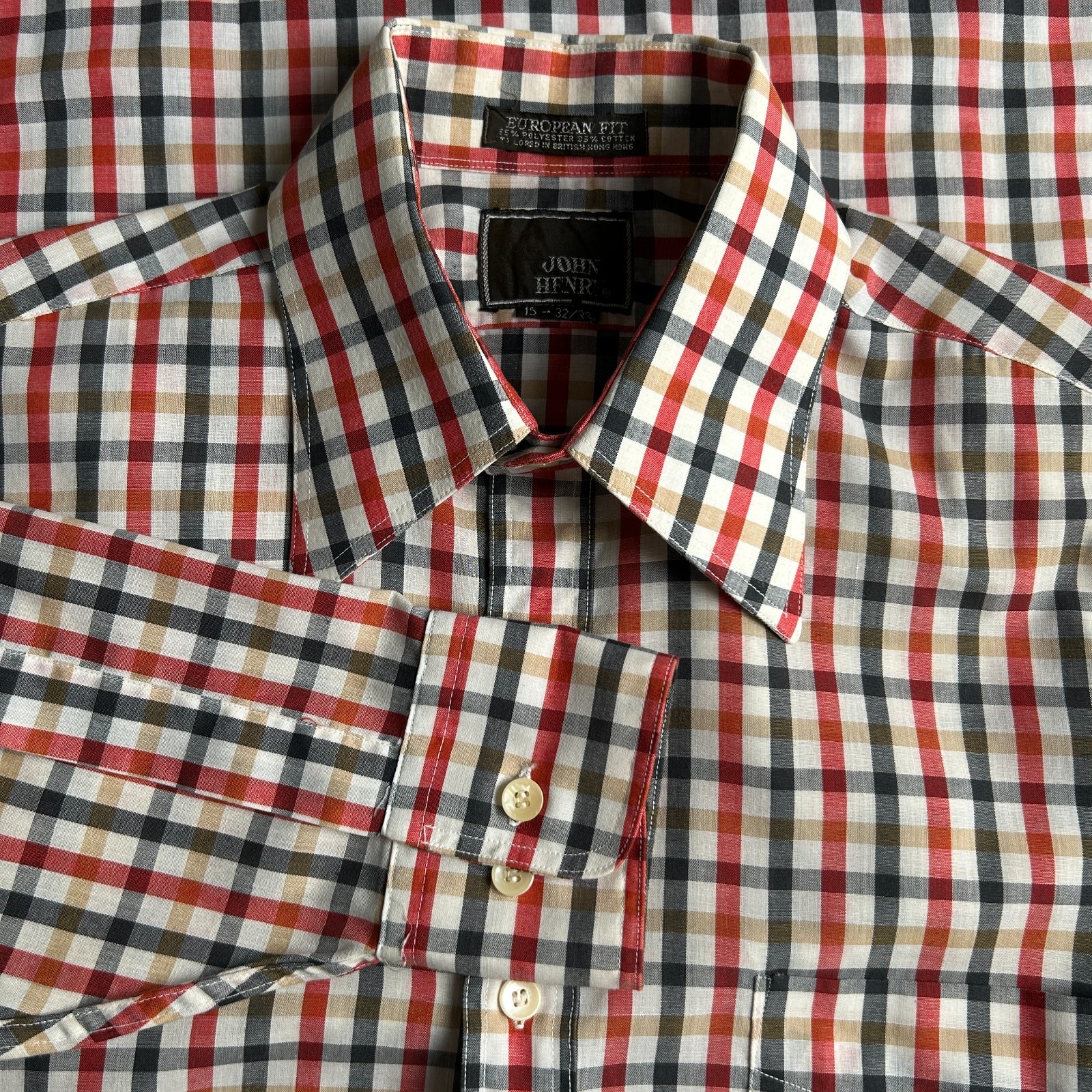 Vintage 70’s John Henry Mens 15-32/33 (S/M) Dagger Collar Shirt Check
