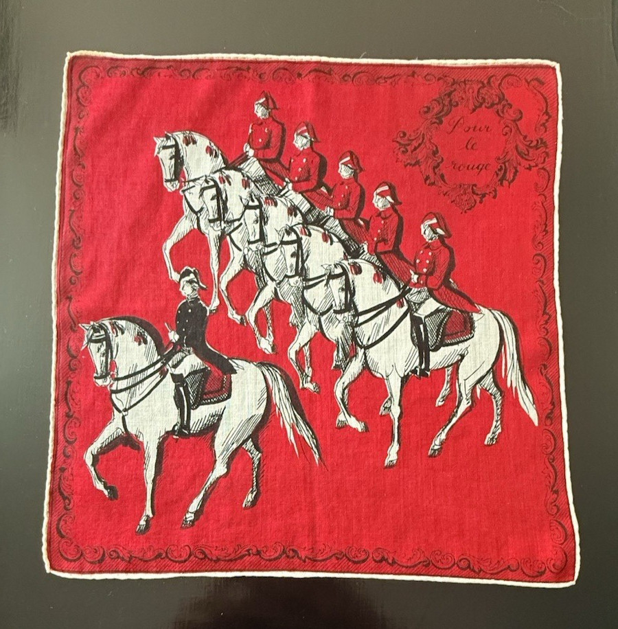 VINTAGE Lipstick Hanky EQUESTRIAN RED WHITE BLACK POUR LE ROUGE 50s 60s