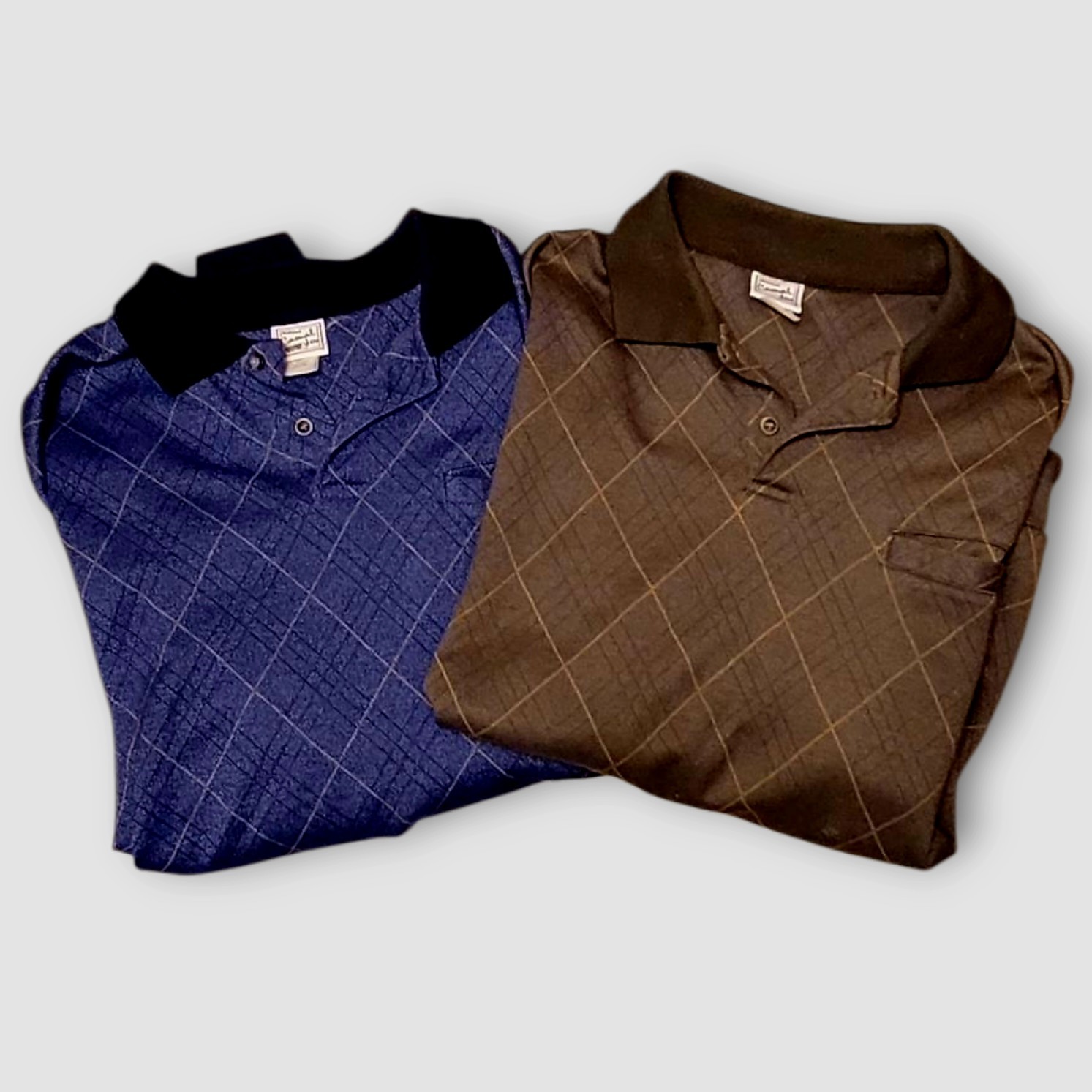 Vintage Haband Casual Joe Long Sleeve Shirts Lot 2 Blue Tan Size Large Preowned