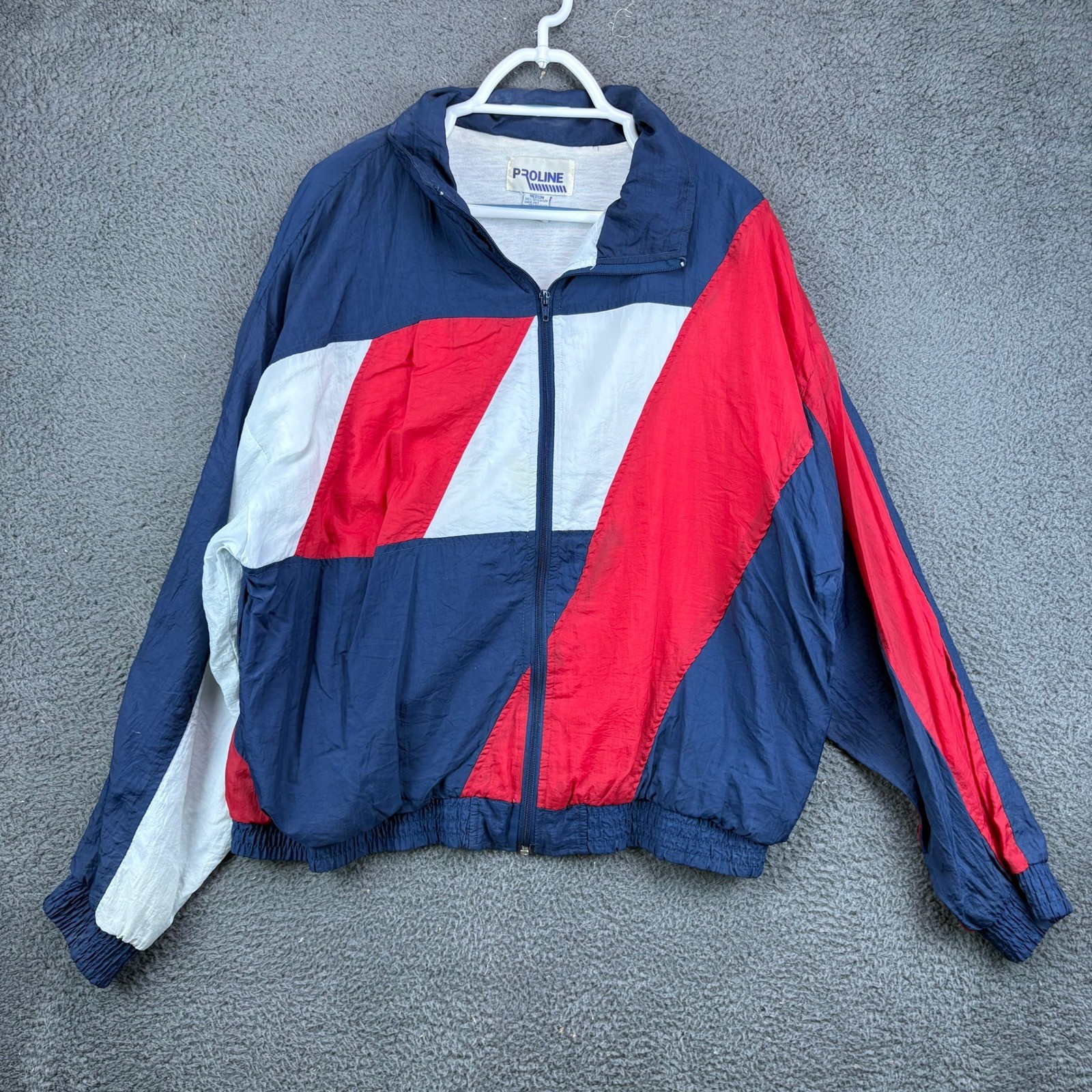 Proline Mens Vintage 90s Colorblock Nylon Windbreaker Jacket Navy Red White M
