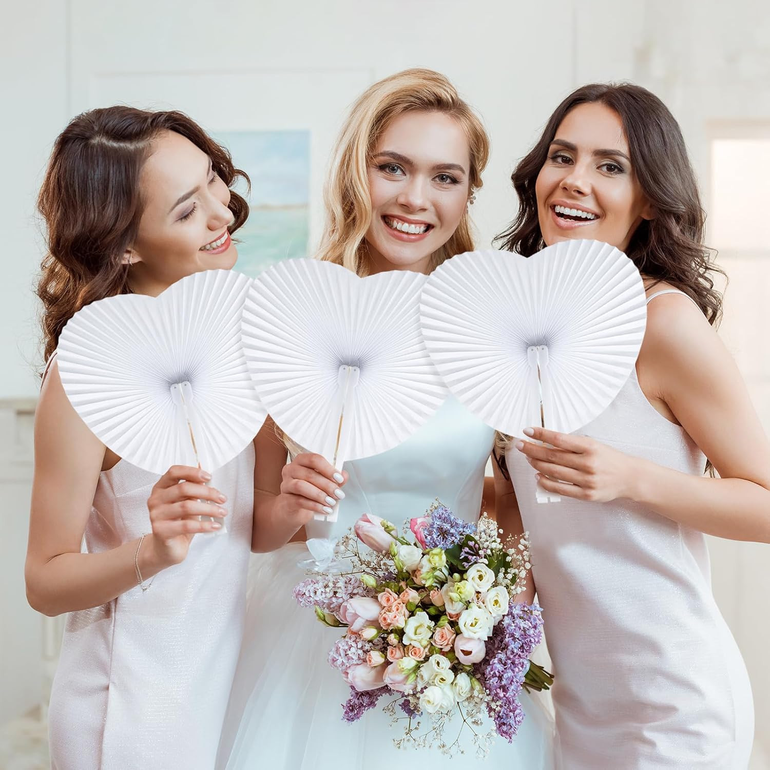 60 Pack White Paper Folding Hand Fans Wedding Party Favors DIY Decor Bulk XL