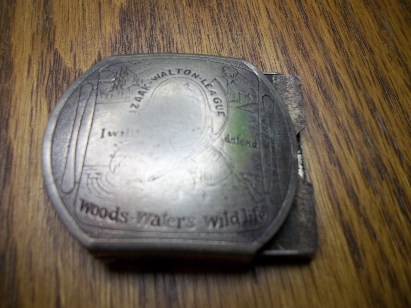 vintage Issac Walton league belt buckle lots of wear marked silver Z68