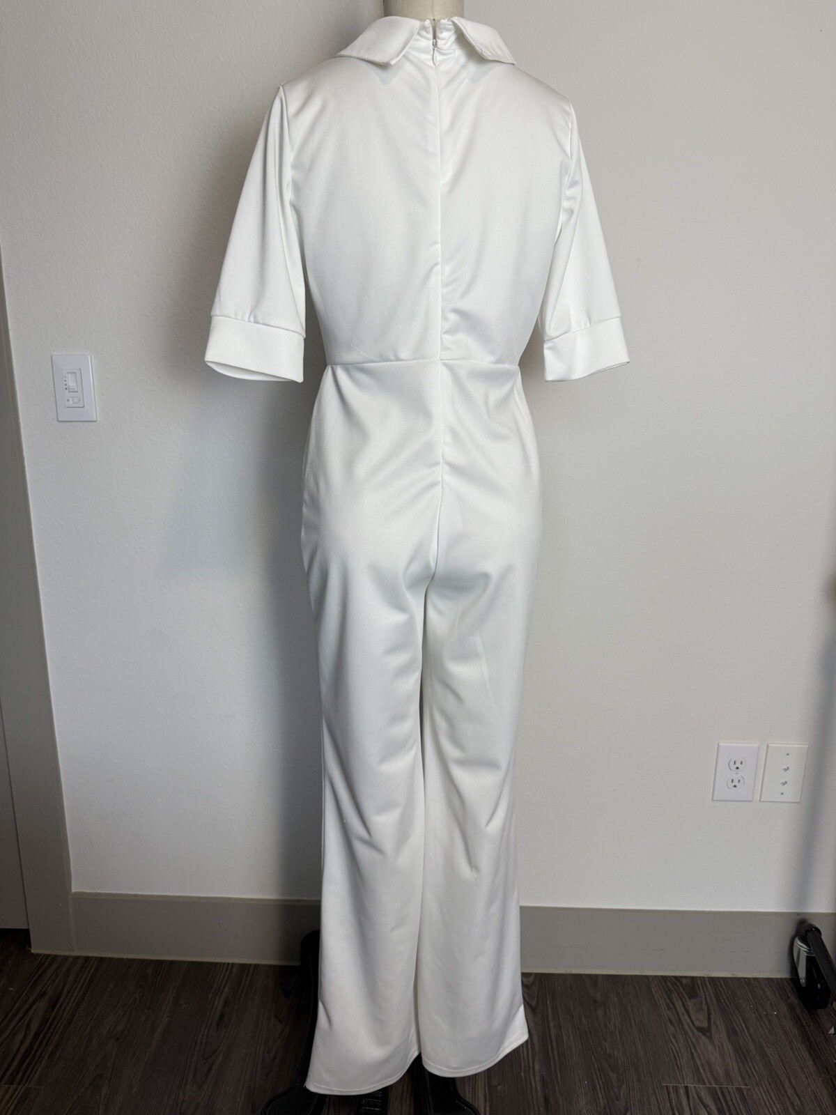 Vintage 1960s Mod White High-Neck Stretch Knit Jumpsuit, Size M/L