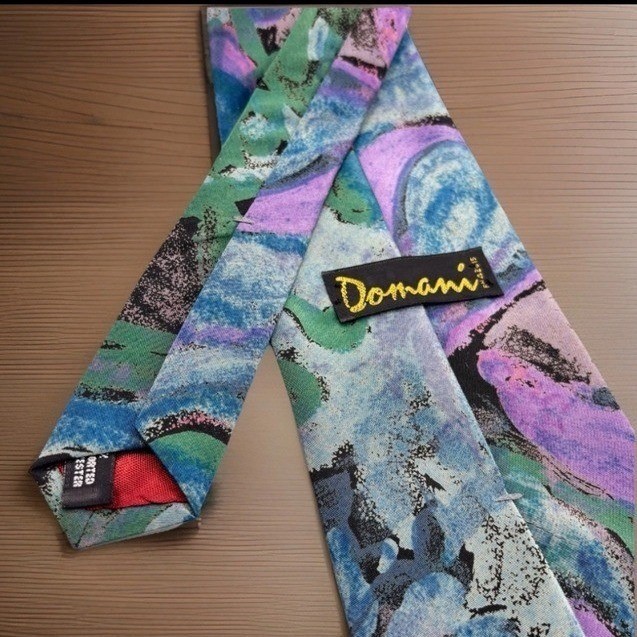 Domani Vintage Abstract Watercolor Necktie Teal Purple Blue Green Artsy USA