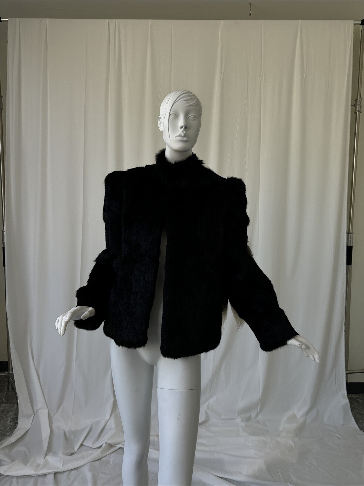 Vintage Black Dyed Rabbit Fur, 100% Genuine, Size S With Fox Tales