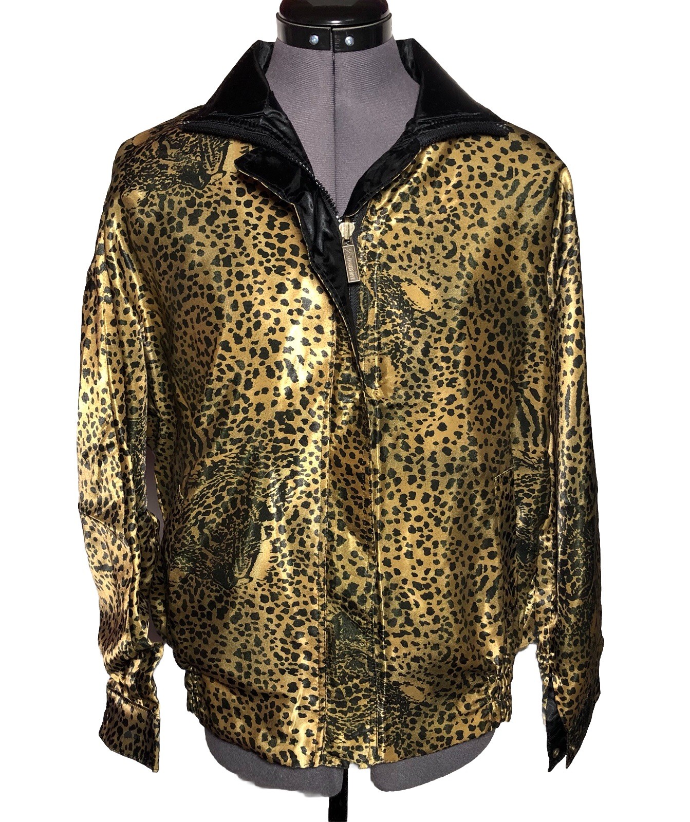 Vintage 80s Hanarum Reversible Gold Black Leopard Jacket Korea B-52” L-24.5”