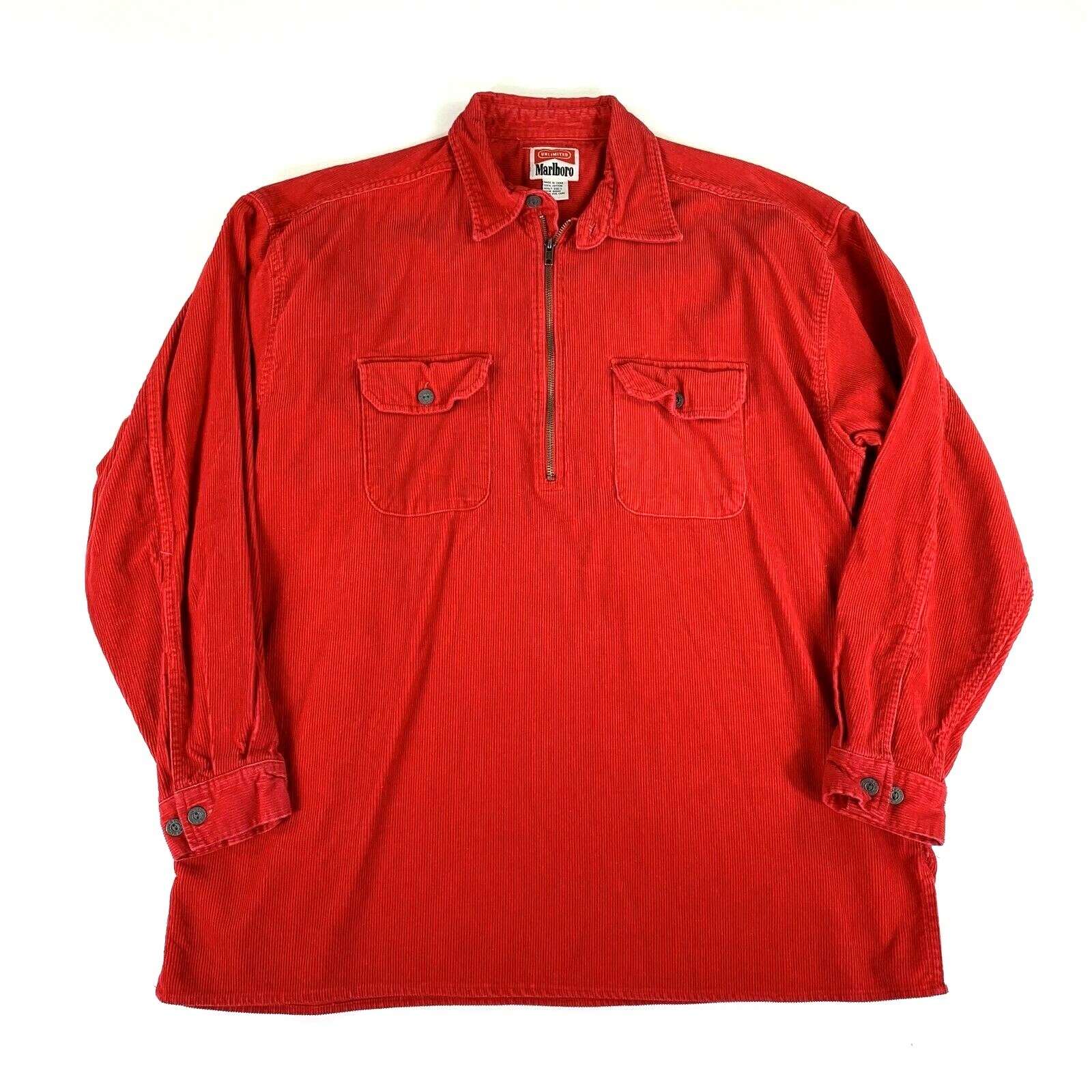VTG EUC Marlboro Unlimited Red Corduroy Quarter-Zip Shirt Jacket Tobacco 1990s
