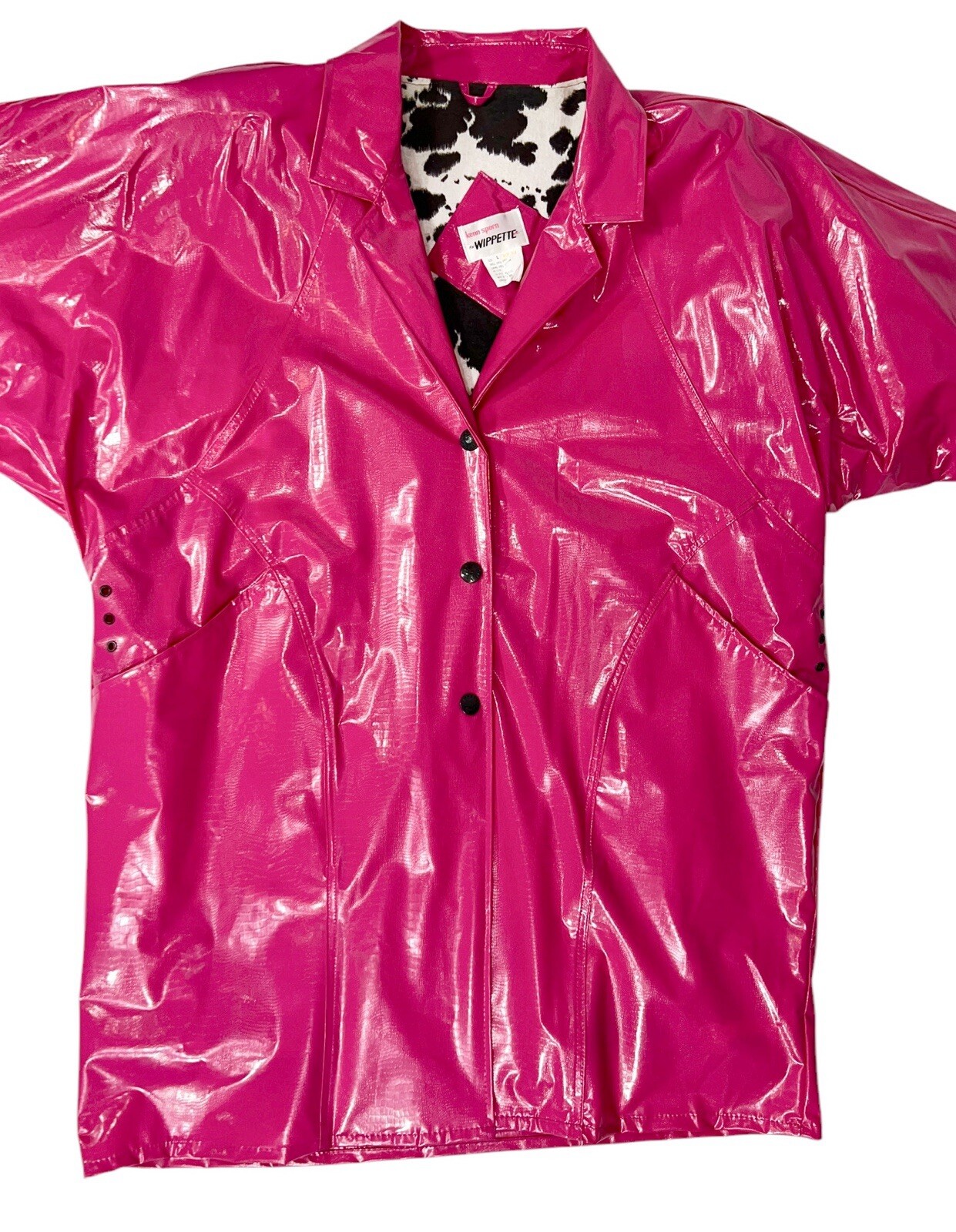 KENN SPORN WIPPETTE HOT PINK RAIN JACKET NEW WAVE AVANT GARDE VTG 80s MOD COAT L