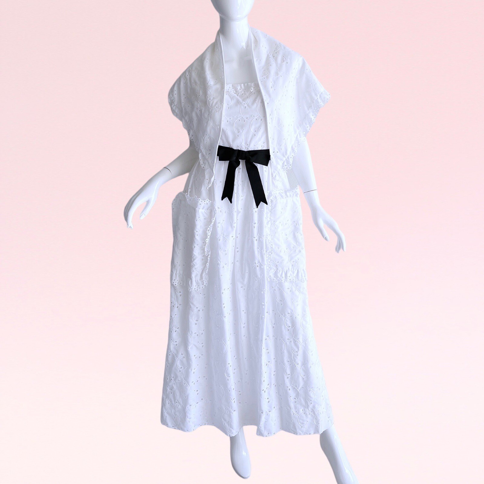 1970s Vintage Lee Jordan Lace Eyelet White Wedding Ruffled Party Dress Maxi