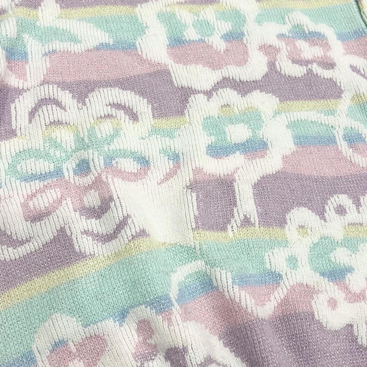 Vintage 1980s Rainbow Sweater Sparkly Flowers Retro 80s Colorful Pastel Magical
