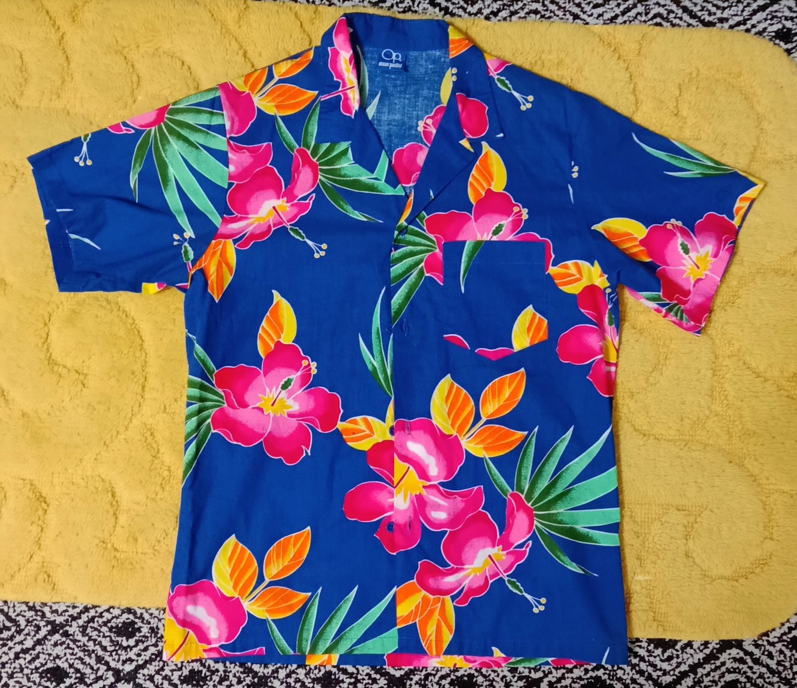 VINTAGE OCEAN PACIFIC OP BUTTON UP HAWAIIAN FLORAL PRINT SHIRT NO SIZE TAG