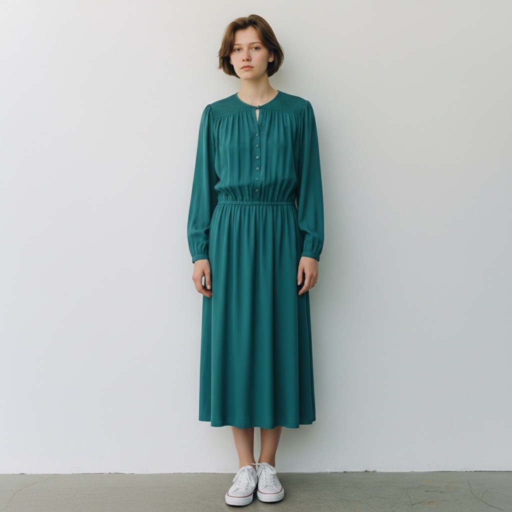 Vintage 80s Secretary Midi Dress Michael Benjamin 10 Teal Green 100% Polyester