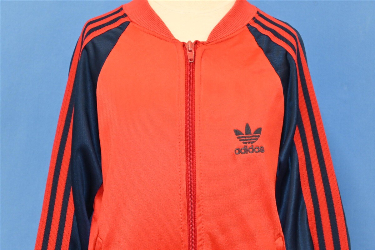 vintage 80s ADIDAS TREFOIL LOGO THREE STRIPE RED ZIPPER TRACK JACKET YOUTH M