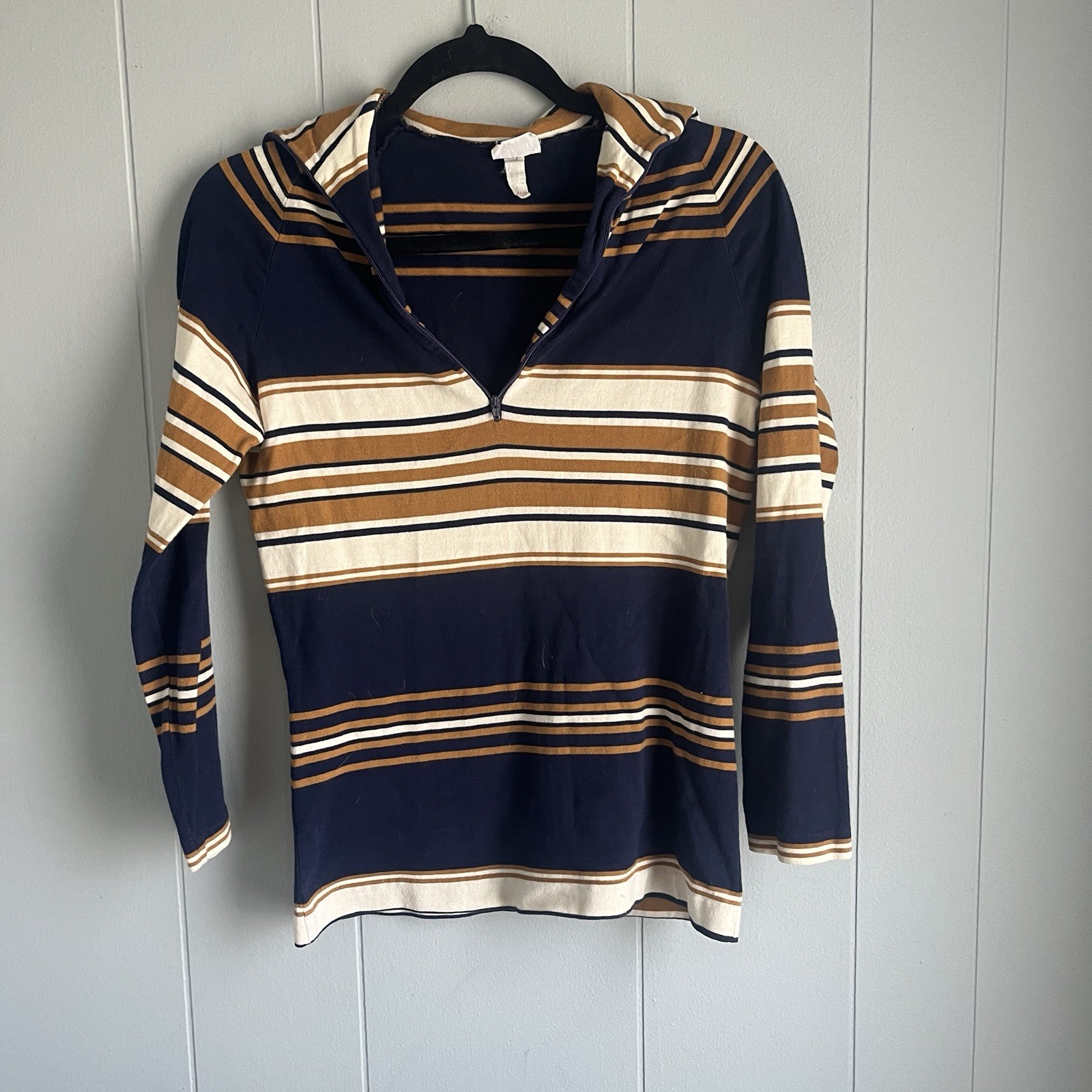 VTG 1970s Aileen Sailor Style Stripe Top Cotton Fits Medium Navy and Brown Retro