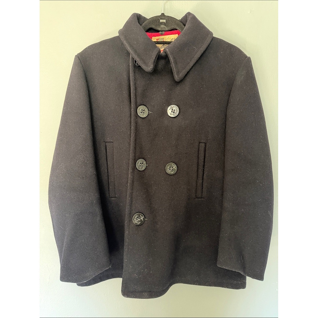 VTG Women’s Monterey Club Sportswear Wool Pea Coat Dark Navy Red Lining Size 16