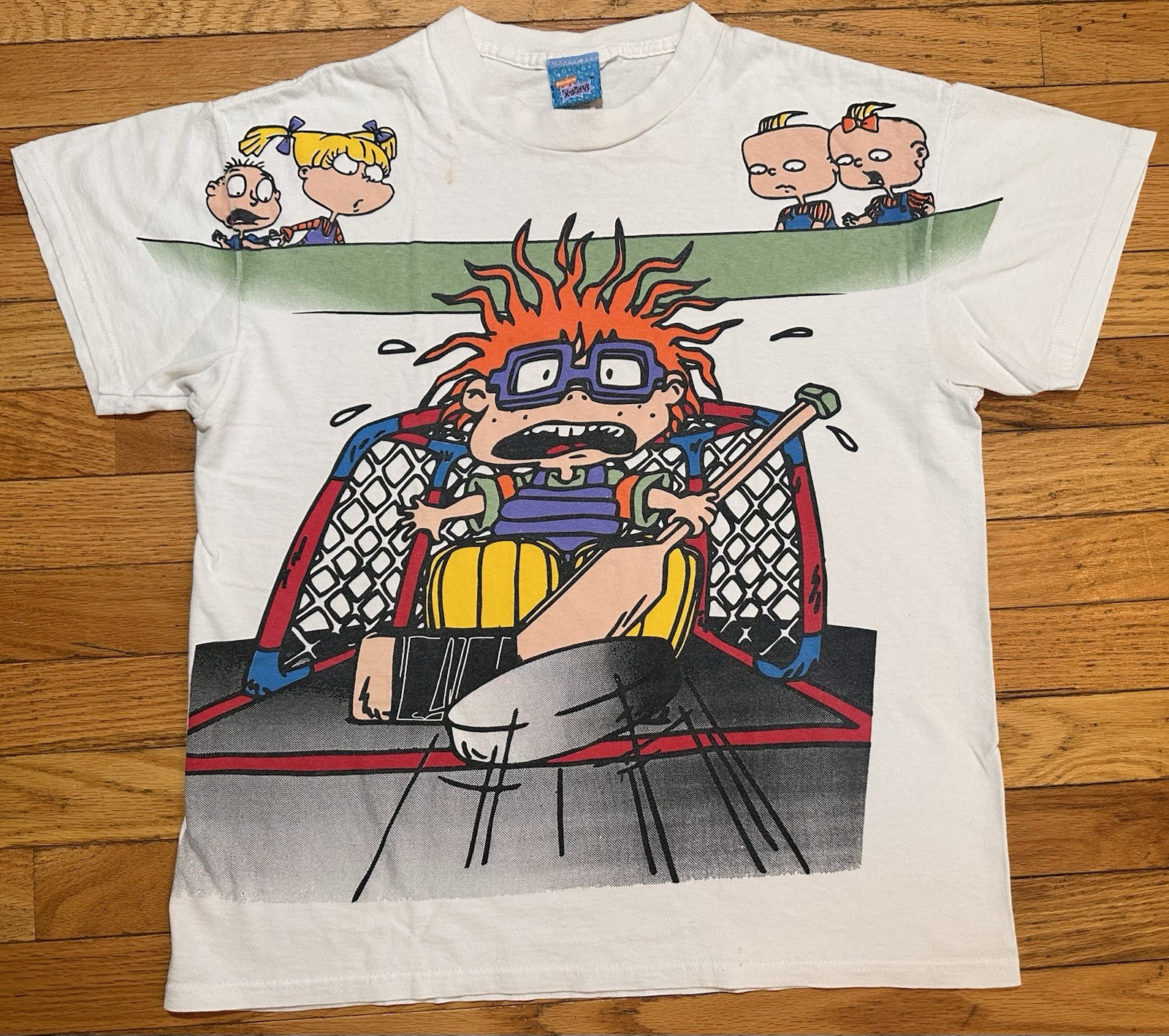 Vtg 1998 Rugrats Street Hockey T Shirt Nickelodeon Tee Tommy Chuckie Angelica XL