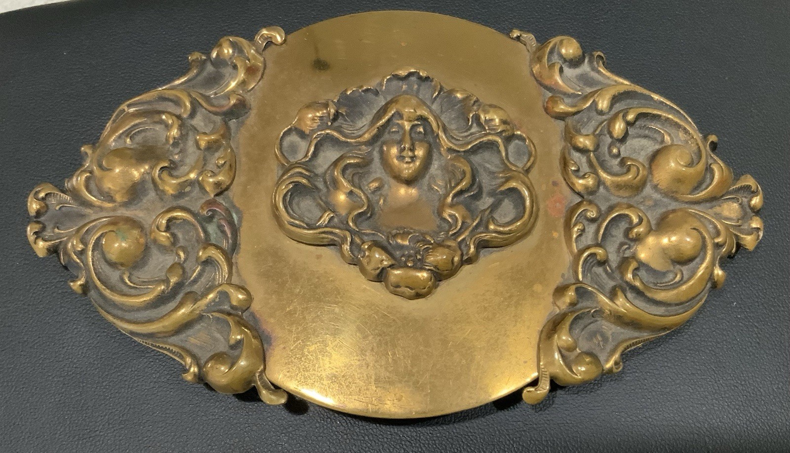 Vintage Art Nouveau Belt Buckle Sash Repousse Gold Tone MASSIVE Gold Tone
