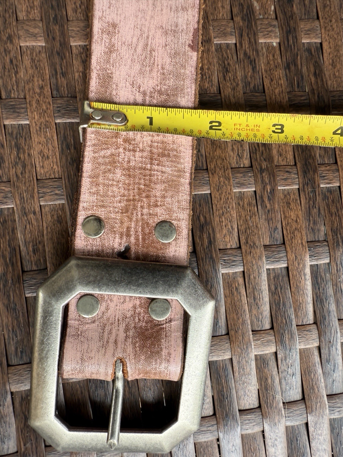 JOED Vintage Pink Aged Leather Belt Upcycled Made In Usa. Size 40