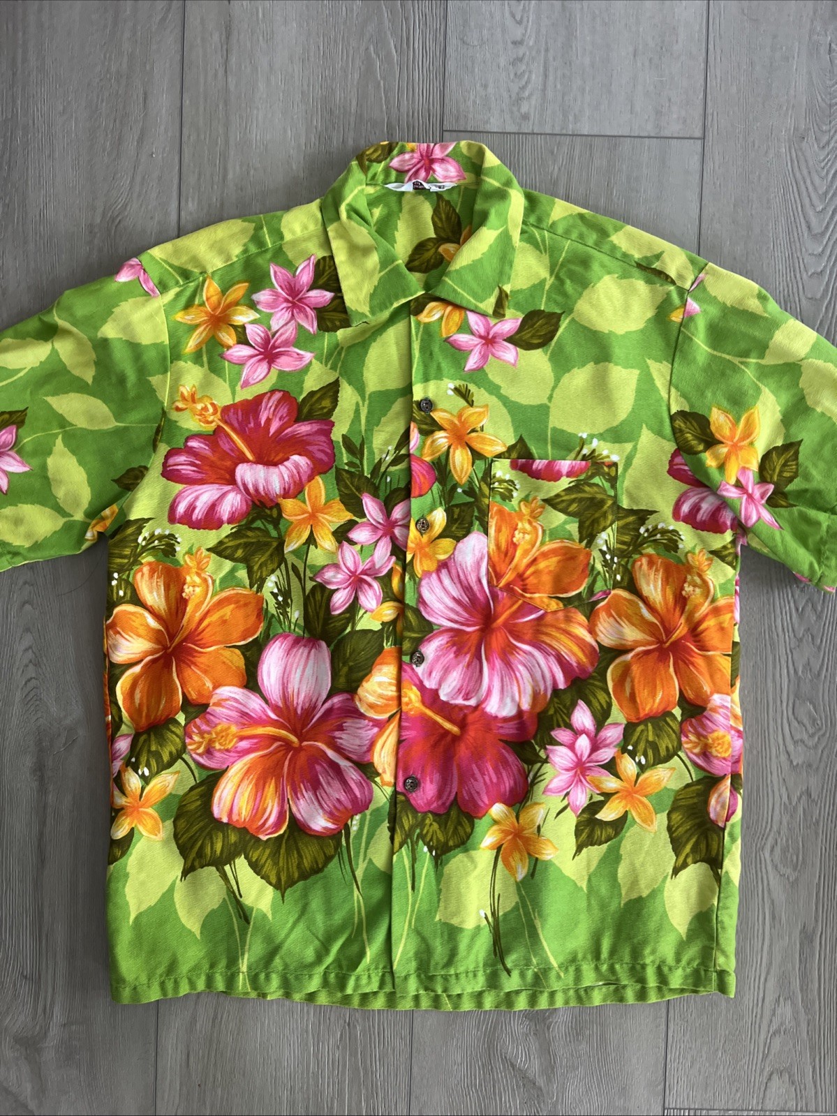 Vtg 60s Hawaiian Togs Cotton Loop Collar Bright Floral Hawaiian Shirt Tropical L