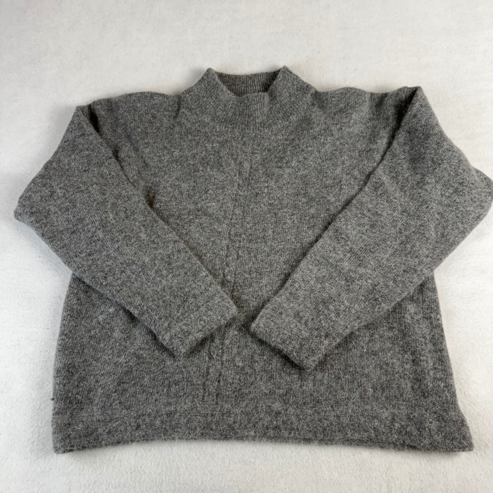 Powder Point Vintage Gray Lambswool Angora Mock Neck Sweater Large RN66396