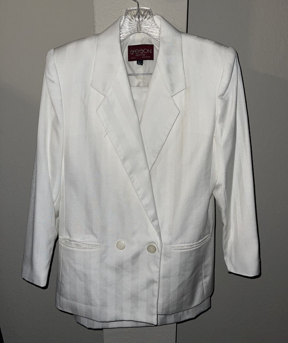 Sasson Petite Striped 2 Pieces Skirt Suit Set Size 6/7 Double Breasted