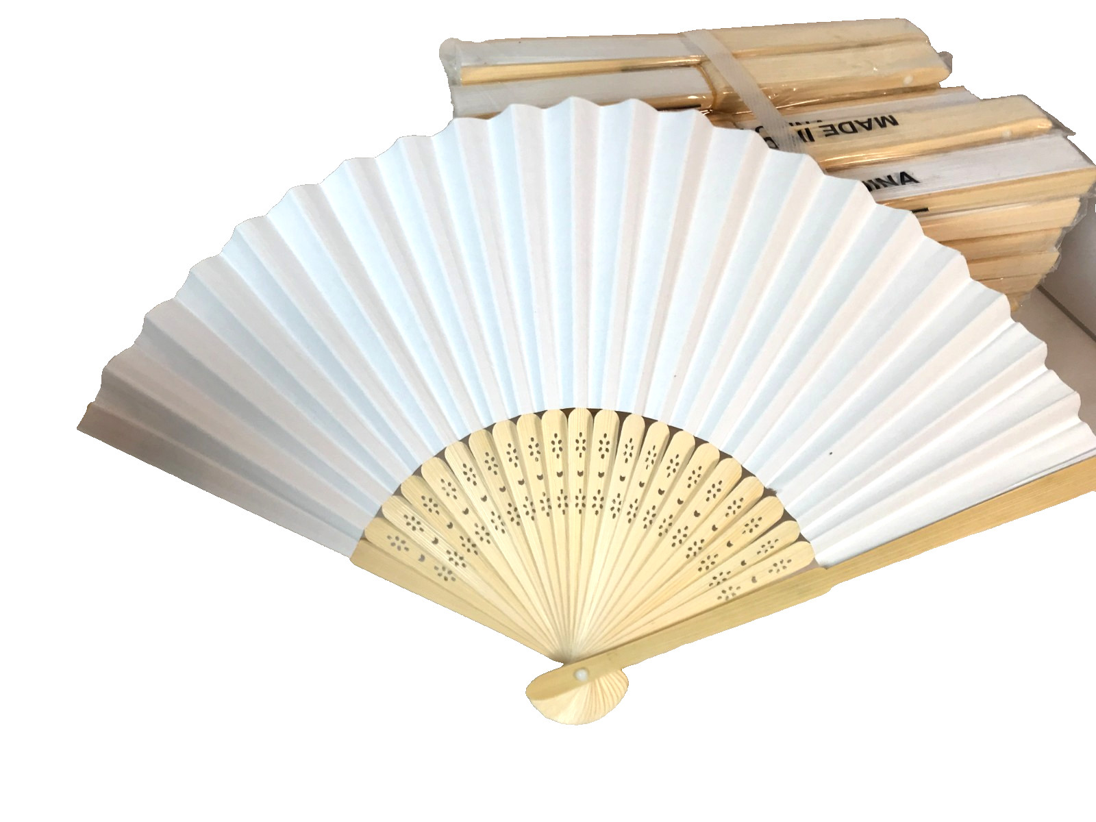 White Paper Folding Fans Bamboo Handheld Wedding Party Favors Decor 50 Pcs
