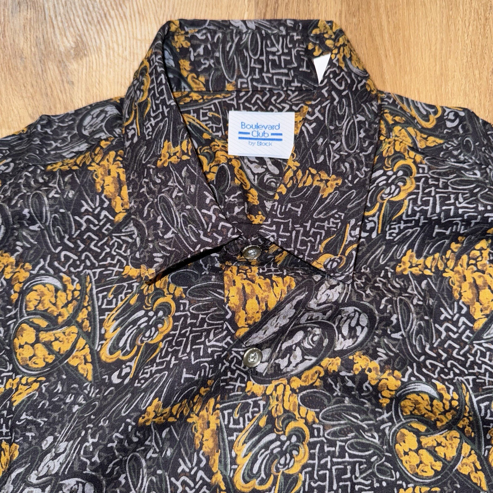 NOS Block Button Shirt Rayon Cotton Miami Vice New Wave Vtg 80s 90s Mens Medium