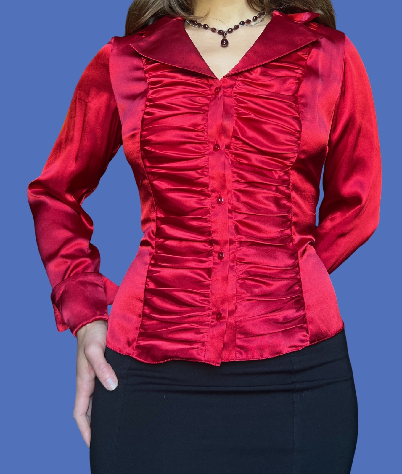 Vintage Vampire Blouse SATIN Steampunk Victorian WHIMSIGOTH BUFFY ROMANTIC 12