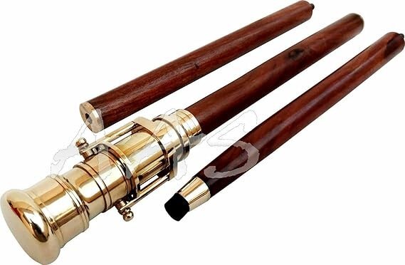 Personalized Brass Walking Cane with Telescope Compass, Steampunk Victorian Gift